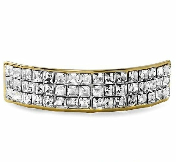 Gold Tone 3 Row Iced Out Grill Top  |  Fangs And Teeth Fangs And Teeth Fangs And Teeth