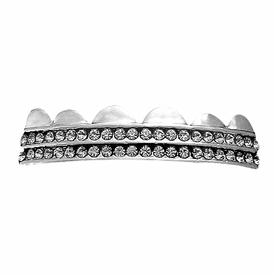 Silver Double Row Bling Grill Top  |  Fangs And Teeth Fangs And Teeth Fangs And Teeth